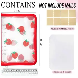 Promake Strawberry Storage Book-Nails Collection Book-Cute-Contains 1 Ruler and 132 Jelly Strip-Collection Nails-Lovely- Not Concluding the Nails