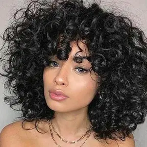 Afro Wigs For Black Women Short Kinky Curly Full Wigs Synthetic Heat Resistant Wigs For African Women With Wig Cap perm rod set natural hair