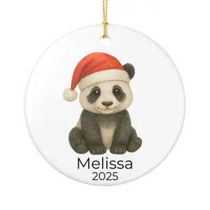 Baby Panda Christmas Ornament - Cute Watercolor Panda in Santa Hat - Personalized Name & Year Keepsake - Holiday Gift for Kids