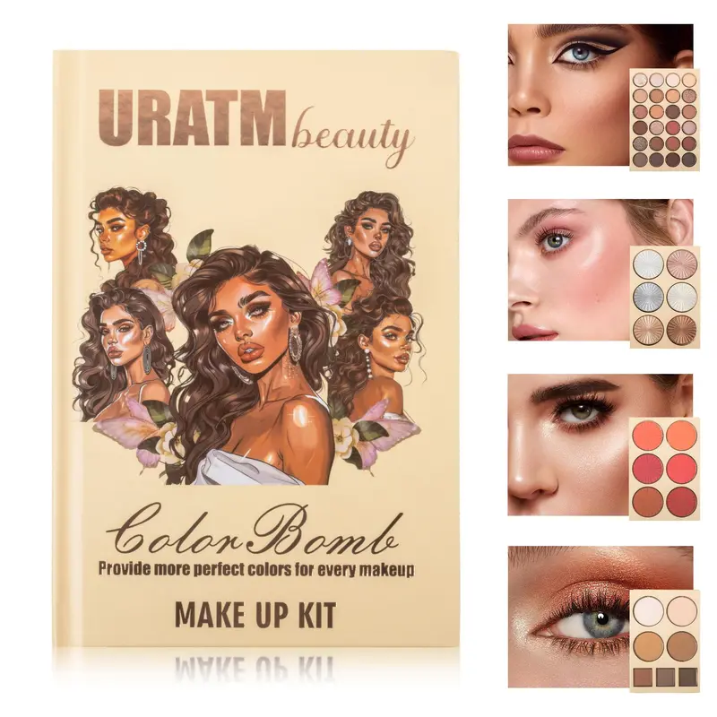 URATM Makeup Kit Book 43 Color Eyeshadow, Blush, Contour & Highlighter, Long-Lasting Waterproof Palette for Travel, Smooth Application - Evening