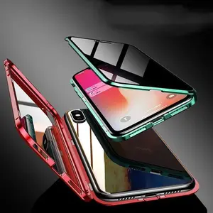 Privacy Magnetic Adsorption 360 Protect Case for Iphone 12 13 Mini 11 14 15 Pro Max Xs Xr 7 8 Plus Tempered Glass Antispy Cover