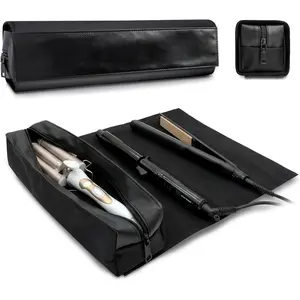Hair Styling Tools Organizer Bag with Heat-Resistant Mat, Flat Iron Travel Case, Travel Bag for Curling Iron, Straightener and Hot Brushes, Storage Case for Hot Hair Tools (Irons Not Included)