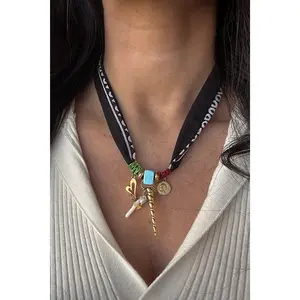 Black Bandana Beaded Necklace
