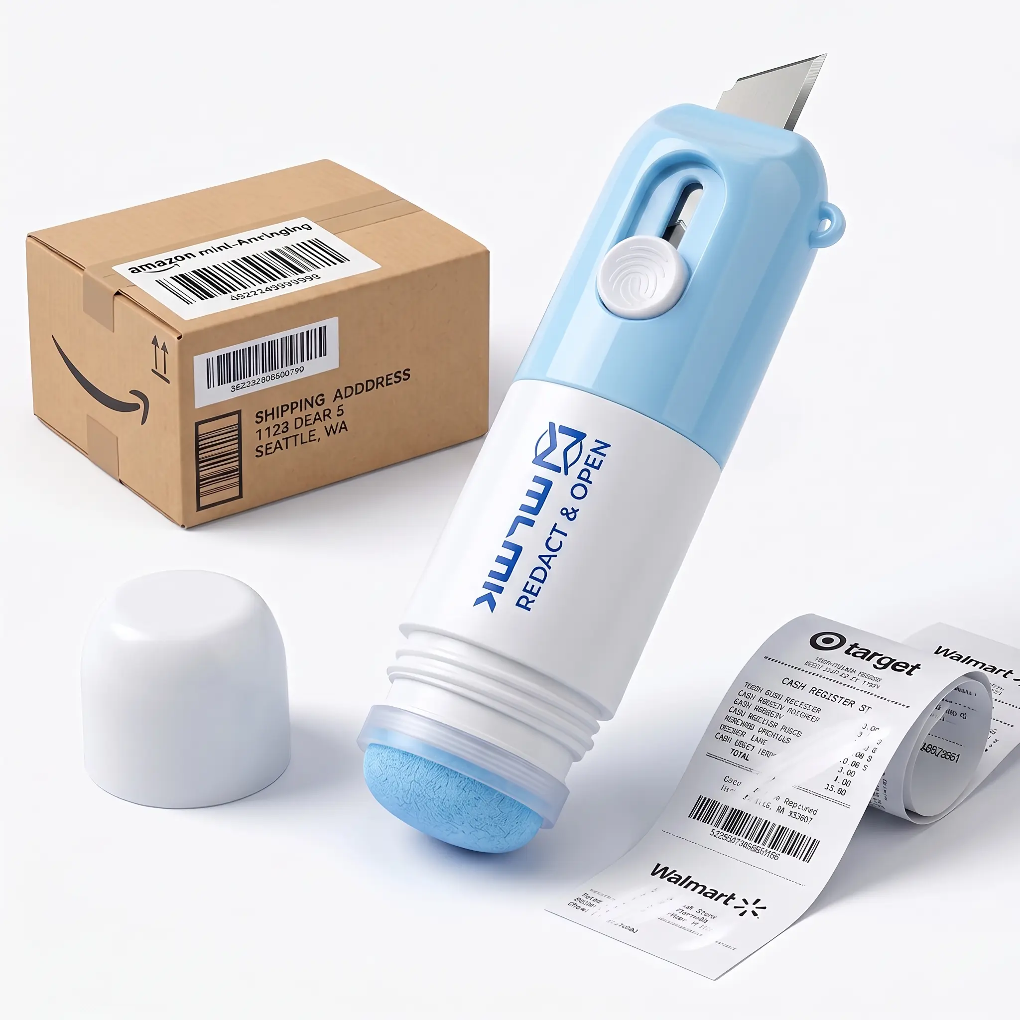 2-in-1 Thermal Paper Eraser Pen & Craft Knife,Receipt Text Fading Tool for Privacy Protection,Shipping Labels, Bills, Invoices, Returns, PriceTags, Gift Receipts, Office & School Supplies