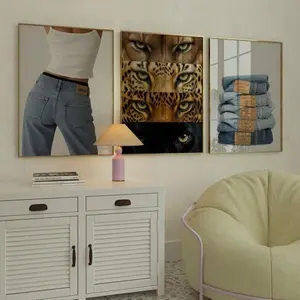 Set of 3 Fashion & Leopard Wall Art Set – Stockholm Style Y2K Aesthetic Cool Girl and Animal Print, Chic Fashion Decor, Stylish Denim Poster