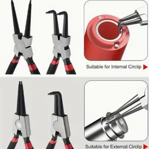 4 Piece Snap Ring Pliers Set, Internal Round Locking Pliers, Straight Bent Jaw Clamp for Ring Removal & Retention