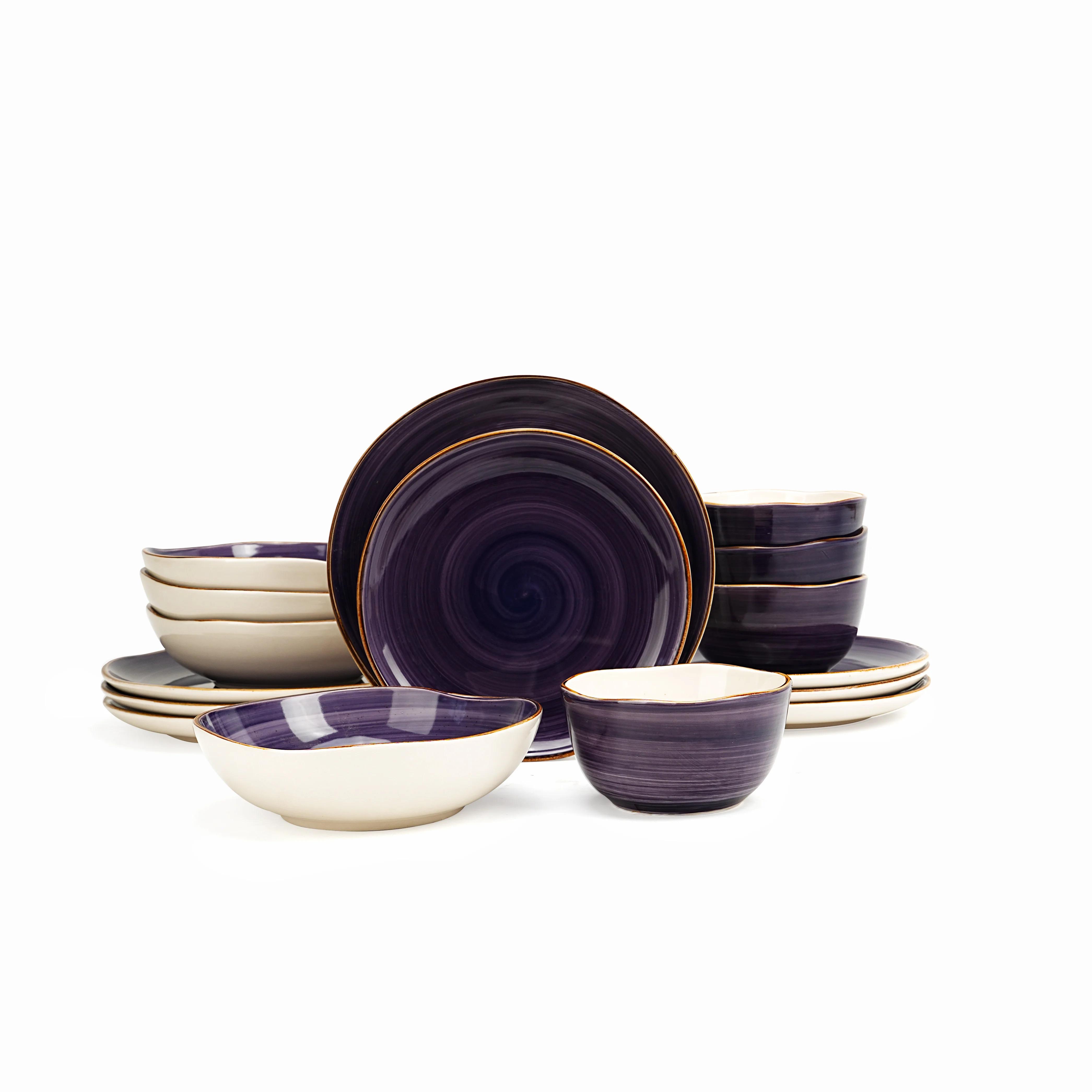 16pc Purple Irregular Stoneware Dinnerware Set High Quality Without Mug Partical Household Number of User 4 Dinnerware Sets