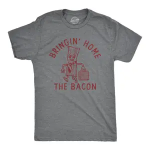 Mens Bringing Home The Bacon T Shirt Funny Office Job Business Man Money Joke Tee for Guys Mens Funny T Shirts Cool Vintage Fashion T-Shirt Gift Classic Menswear Office Apparel for Men Funny Food Short Sleeve Dark Grey