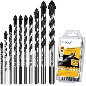 10-Piece Professional Masonry Drill Bit Set – Carbide Tips for Glass, Tile, Brick, Wood & More (1/8" to 1/2")
