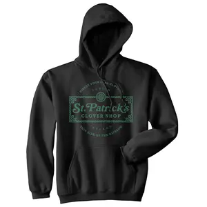 St Patricks Clover Shop Hoodie Funny Vintage St Patricks Day Parade Outfit Cool Shamrock Design Unisex Vintage Fashion Hoodies Saint Patrick's Day Hoodie Funny Sarcastic Pullover Novelty Sweatshirt Black