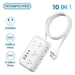 Flat Extension Cord 5/10/15/25 ft, NTONPOWER Surge Protector Power Strip with 6 Widely Outlets 4 USB Ports(2 USB C), Flat Plug, Wall Mounted, Side Outlet Extender for Indoor, Home Office, Dorm Room Essentials