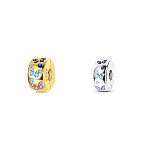 MULA 925 Silver and 18K Gold Plated Colorful Butterfly Clip Pendant with Sparkling CZ - Compatible with Pandora Bracelets - Great Spring/Summer Gift for Women, Mom, Daughter, Best Friend