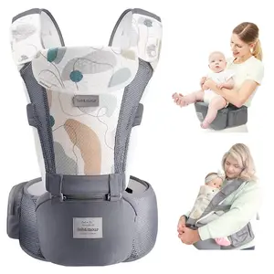 Bebamour Baby Carrier Newborn to Toddler-2 in 1 Hip Seat & Carrier Front and Back Carry with Head Hood & 3 Pieces Teething Pads& Waist Extenders & Storage Bag 0-36 Months
