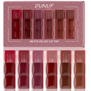 DUNUF 6 Colors/set Long Lasting Matte Waterproof Lipstick Liquid Makeup Sexy Dark Red Brown Lip Gloss Non-Stick Cup Lip Glaze Smudge Proof Not Fade Lip Tint