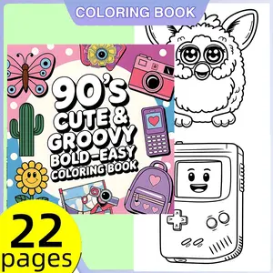 Adult Coloring Book 90s Theme, 22 Pages, Bold Design, Premium Paper, Relaxing Art Supply, Ideal Gift, Party Decoration