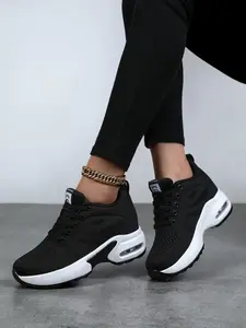 Women's Lace Up Air Cushion Casual Sneakers Fashion Comfortable Breathable Walking Shoes for Outdoor Daily Wear