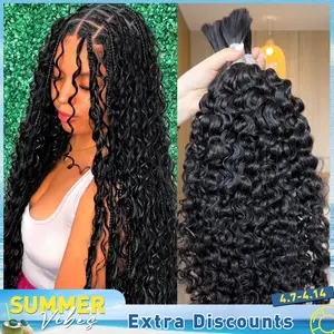 【Summervibes】Lemoda Boho Human Braiding Hair Burmese Curly Bulk Human Hair Extensions For Bohemian Knotless Braids No Weft 12inch-32Inch 3Bundles/Lot 100g/1Bundle 1B Natural Black Salon-Quality