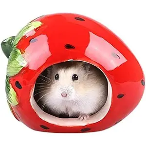 Cool Hamster House Hideout Suitable for Hamsters Less Than 4 inches 10 cm in Length Ceramics Strawberry Shape Bed Cute Small Animal Pet Squirrel Hedgehog Chinchilla Nest Hamster Cage Accessories Small Animal Ceramic Hideout Hut