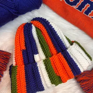 Handmade Multicolor Scrap Crochet Beanie for Adults - Winter Cozy Hat for Team and Holidays