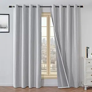 2 Piece 100% Linen Blackout Curtains, Backing & Eyelet Top, Easy Installation, Bedroom Balcony Home Use, Noise Reduction, Blackout Window Cover