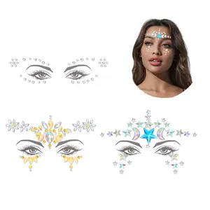 Crystal Makeup Star Face Stickers Crystdl Face Jewels Rhinestone Silver Rave Party Accessories for Women and Girls