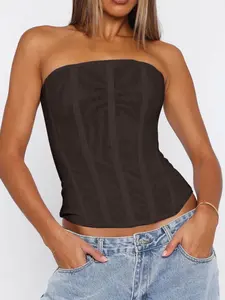 Women's Fishbone Corset Structure Crop Cami Top Solid Tube Top for Daily Wear Mesh Corset Top Party
