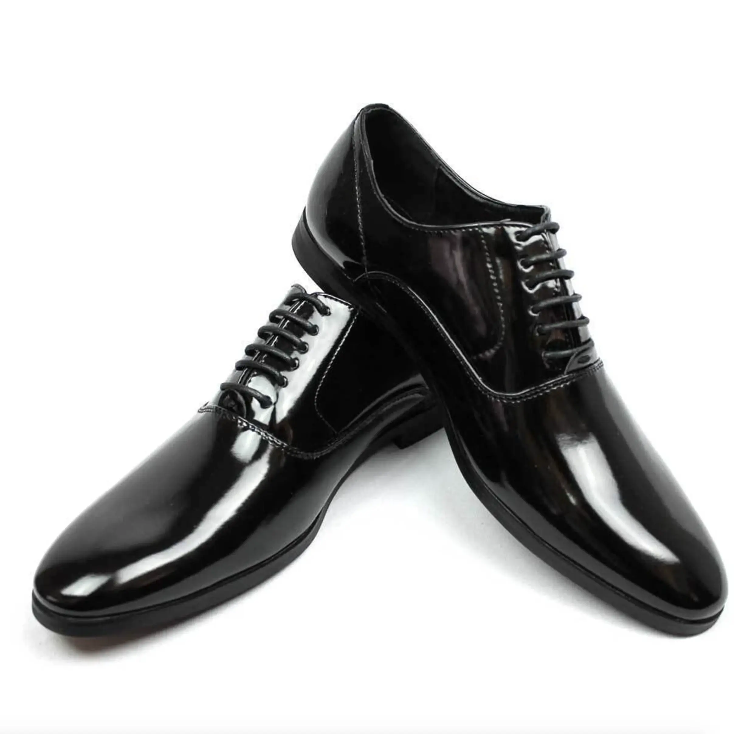 Men's Black Round Toe Patent Lace Up Tuxedo Dress Shoes Oxfords Block Heel Formal AZARMAN