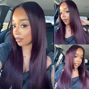 UNice Glueless Black Cherry Layered Straight Wig with Drawstring Pre-cut 7x5/13x4 HD Lace Frontal Human Hair Wigs with Invisible Knots Beginners Friendly summer wig