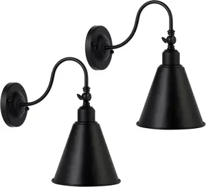 Black Vintage Wall Sconces - 2-Piece Wall-Mounted Lighting Set for Living Room, Bedroom Farmhouse Decor, Reading Lamp