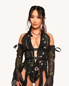 Lace Flowerfields Stretch Bodysuit and Sleeves