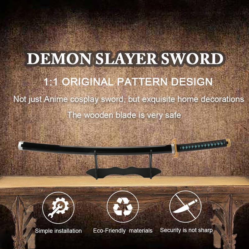 Anime Bamboo Wooden Demon Dull Blade Slayer Sword Tokitou Muichirou 41 Inches Cosplay Role Playing Collection with Belt Holder Stand Display for Halloween