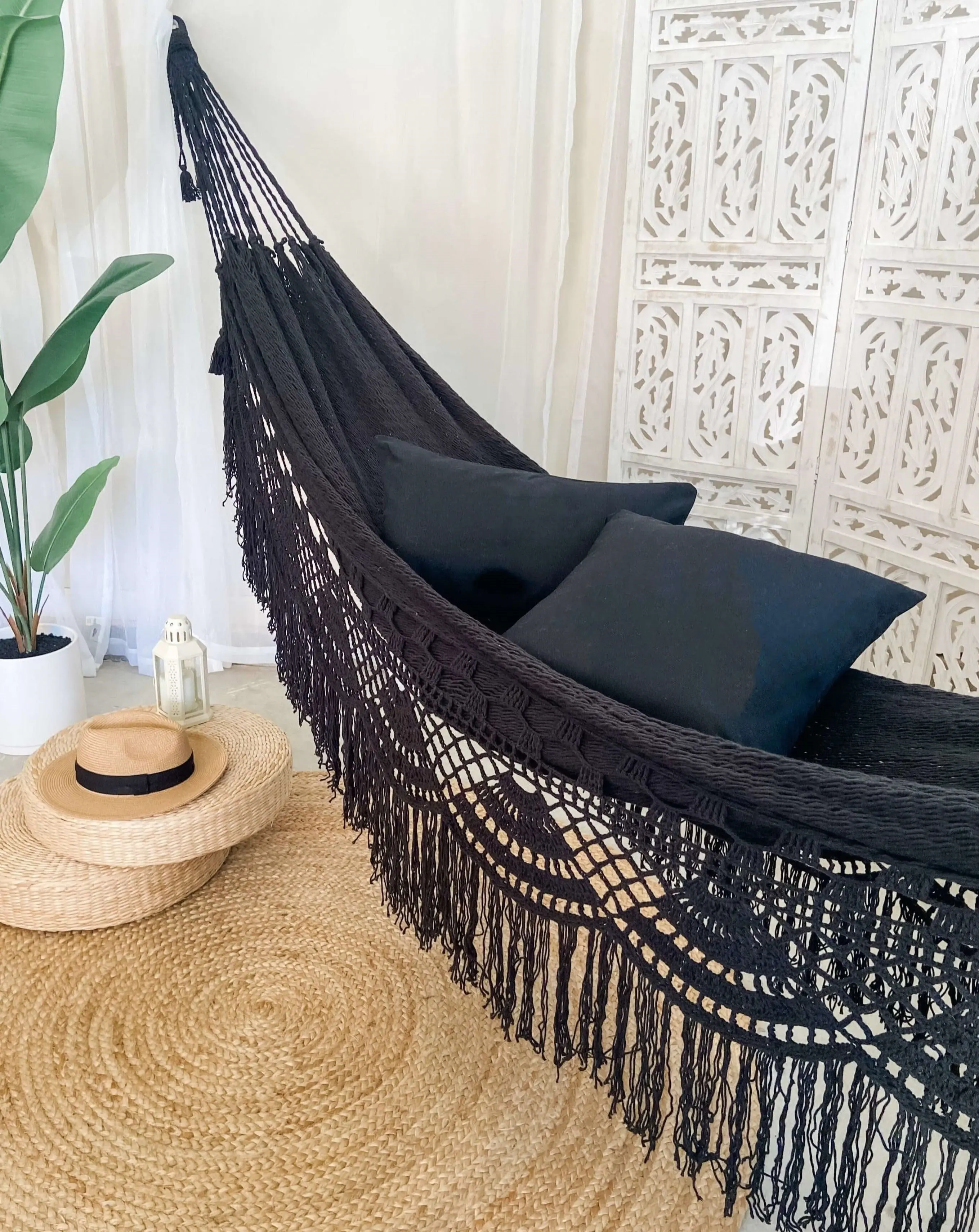 Woven Black Crochet Luxury Hammock