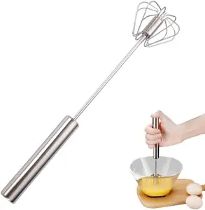 Stainless Steel Semi-Automatic Whisk, 2024 New Stainless Steel Egg Whisk Hand Push Rotary Whisk Blender, Hand Push Mixer Stirrer Tool for Cooking Kitchen Home Egg Milk (10in)
