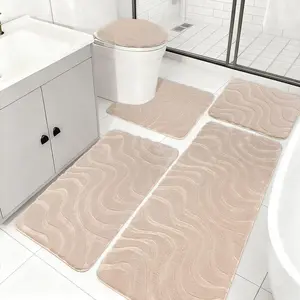 Rug Sets 5 Piece, Soft Absorbent Non-Slip Plush Bath Mats, Includes Cover, Bath Runner and U-Rug, Machine Washable, Khaki