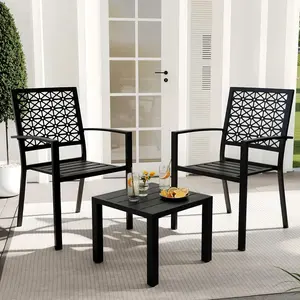 Space-Saving Stackable Balcony Bistro Set (3-Piece) | Rust-Proof Metal Outdoor Furniture for Small Patio