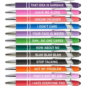 12 count Funny Sarcastic Ballpoint Pens, Office Snarky Touch Screen Stylus Pen Encouraging, Black Ink (12 Color,Negative)
