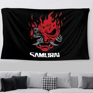 Samurai Cyberpunk 2077  Johnny silverhand Flag Banner 3x5ft Tapestry Art Wall Decor Bedroom Dorm Room College Man Cave Game Gifts Decoration Cotton Linen Decorative