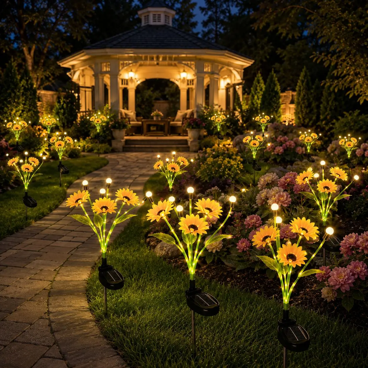 Outdoor Solar-Powered Firefly & Sunflower LED Lights - Waterproof Halloween Fall Decor for Porch, Front Door, Patio, Camping Essentials, Home Improvement Outdoor Lighting#Sohochic