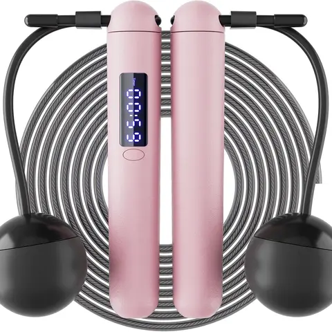 2 In 1 Jump Rope, Weighted Jump Rope for Fitness, Skipping Rope with Counter - Heavy Handles, Adjustable Length - Cordless Jumping Rope for Men Women Kids Fitness Exercise Training ball-weighted jump rope