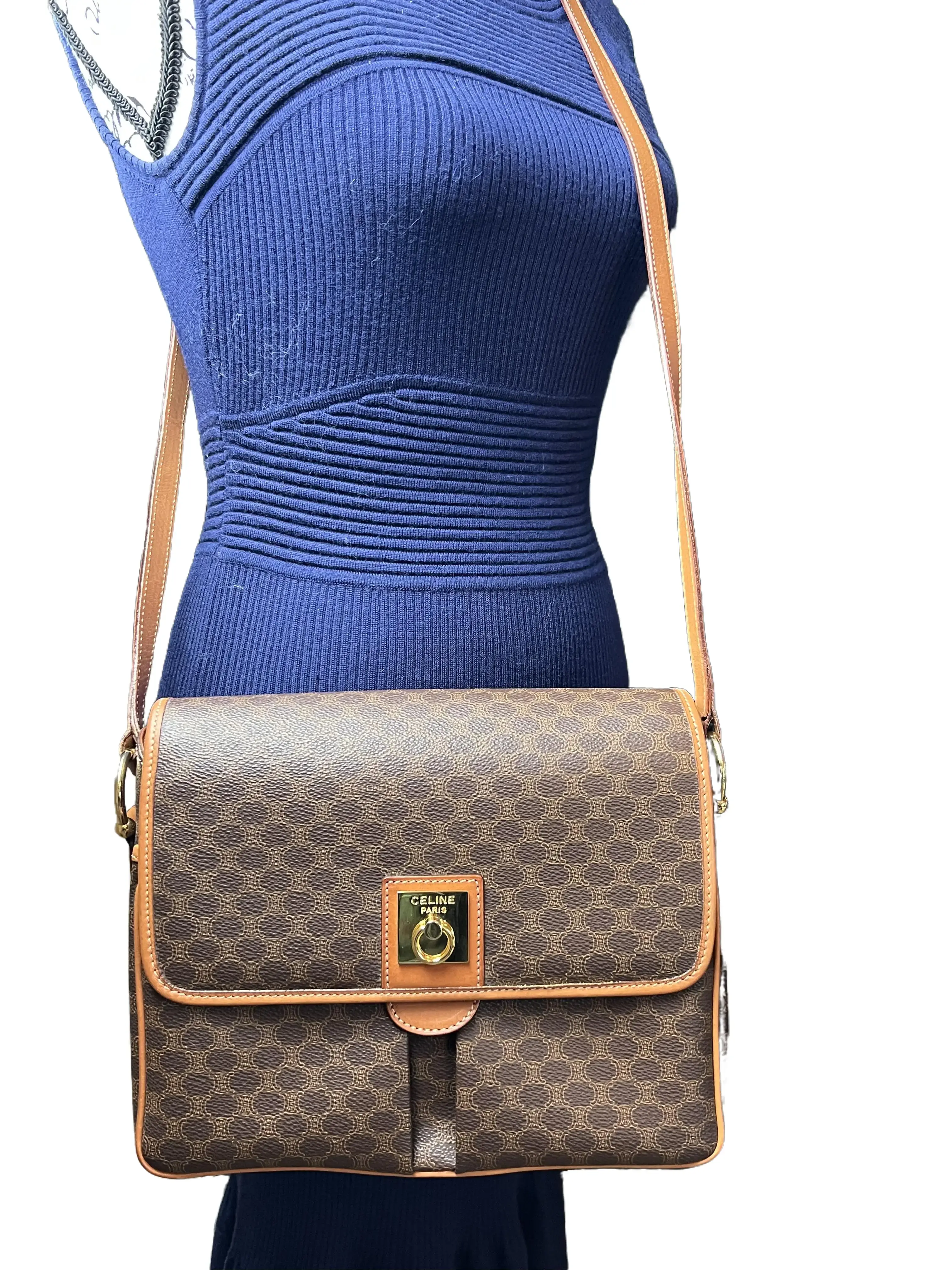 Pre-owned Celine Leather Crossbody Bags Macadam Medium Crossbody Bag Vintage