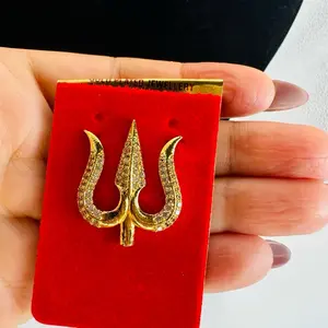Gold plated Trishul shaped Mens brooch with multiple stones on it
