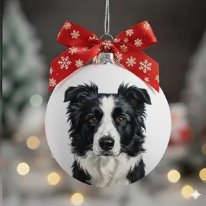 Custom Hand-Painted Pet Portrait Christmas Plastic Ball Ornament 4 inches with Red Snowflake Bow Decoration Tree Gift Decor