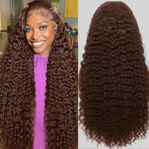 Chocolate Brown Lace Front Wig 13x6 Deep Wave Lace Front Wigs Human Hair 200 Density 4# Colored HD Lace Frontal Chocolate Brown Wig Pre Plucked with Baby Hair Natural Hairline