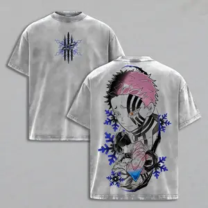 Akaza vs Koyuki Oversized Washed T-Shirt Demon Slayer Kimetsu no Yaiba Vintage Heavy Cotton Unisex Tee Anime Manga Streetwear Retro Graphic Top Otaku Merch Gift for Fans 100% Premium Cotton 230gsm Soft Durable Relaxed Fit S-5XL