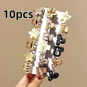 New Mini 10-Piece Mixed Set Girl Elegant Hair Clips, Geometric & Floral Designs, Durable Plastic, Perfect for Daily, Parties, Travel