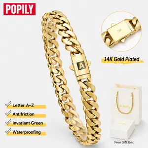 14K Gold-Plated 26-Letter A-Z Cuban Link Bracelet (Unisex), 8mm Miami Hip-Hop Style Chunk Chain, Fade-Resistant and Rust-Proof Jewelry, Perfect for Father's Day, Graduation, Birthdays, and Anniversaries