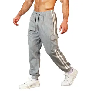 Men's Cargo Jogger Pants - Breathable Athletic Performance Pants with Side Stripes, Elastic Drawstring Waist, Multi-Pocket Design, Tapered Ankle Cuffs for Gym, Lounging, Daily Casual Wear, Breathable Men's Pants, Athletic Men's Pants