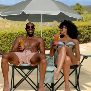 Portable Outdoor 2-Seat Folding Chair with Removable Sun Umbrella - Ideal for Fishing, Beach, Picnics, and Sunbathing - UPF Protection, Heavy Duty Steel Tube, Foldable & Easy Carry for Adults