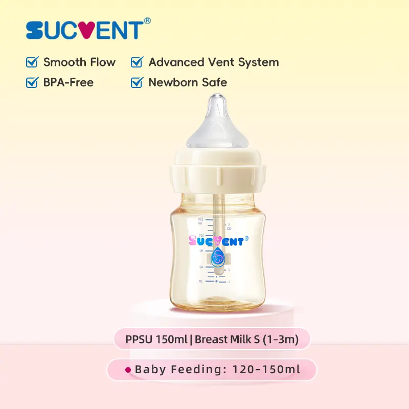 SUCVENT Unisex 150ml PPSU Feeding Bottle - Wide Neck Silicone Nipple, Leakproof for Newborns, Lightweight Baby Bottles & Accessories