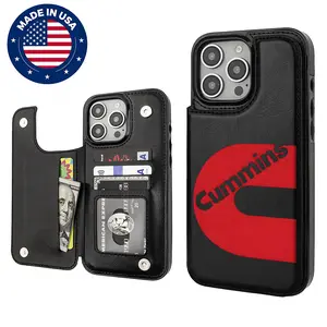(Deal For You)Cummins Aesthetic Design Pattern Casing For iphone 16 15 14 13 12 Plus Pro Max Flaunt Mobile Phone Case TPU Pu Leather Card Holder Drop Protection Shockproof Protector Vintage unique Fashion Trend Anti-scratch Stylish Smartphone Cover